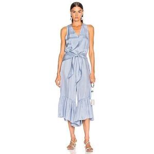 Tibi Cami Jumpsuit Wide Cropped leg Ruffle Hem Blue SZ 0